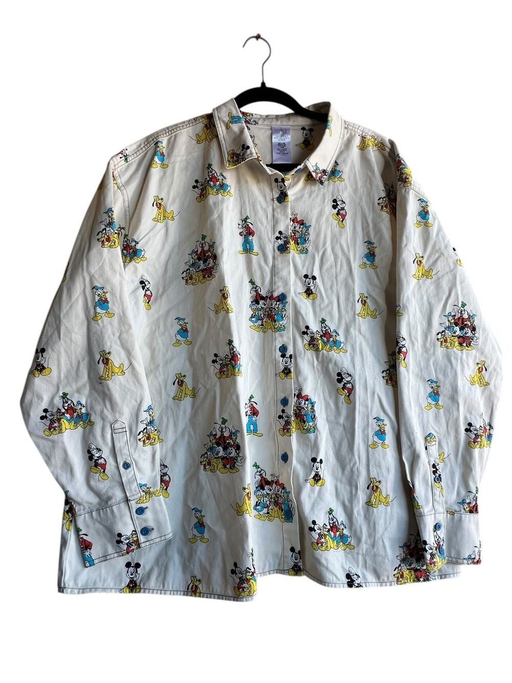 Disney Park Men's Sz 1X AOP Button Up Long Sleeve Shirt Mickey Mouse & Friends
